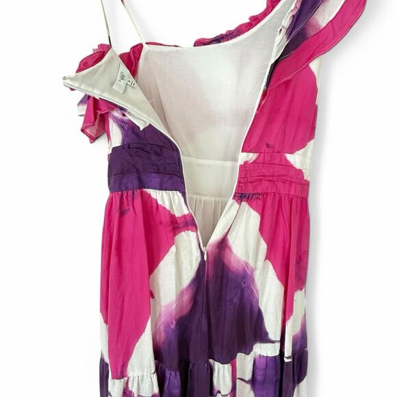 Busayo One Shoulder Maxi Dress Pink Purple White Tie Dye Size 10 - Picture 6 of 8